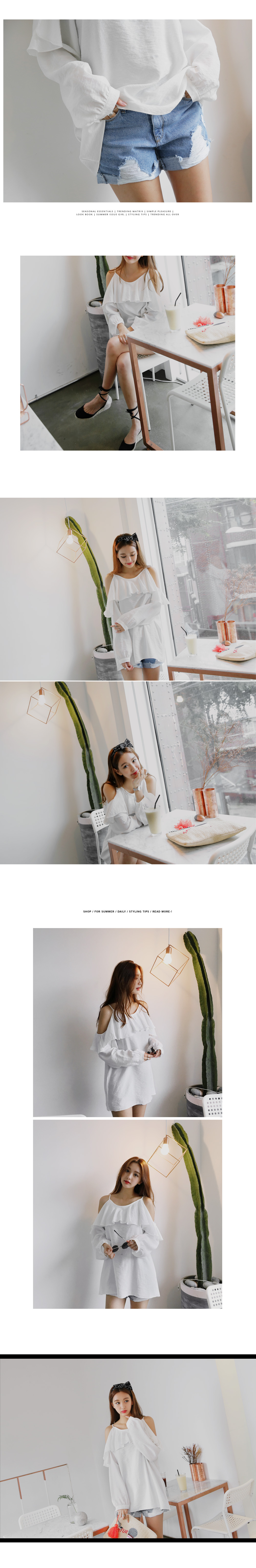 バックストラップラッフルオフショルダーブラウス・全1色 | DHOLIC | 詳細画像3