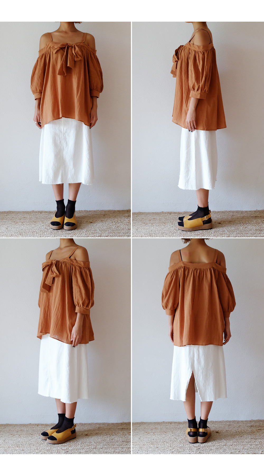 フロントタイオフショルダーリンクルブラウス・全2色 | DHOLIC | 詳細画像6