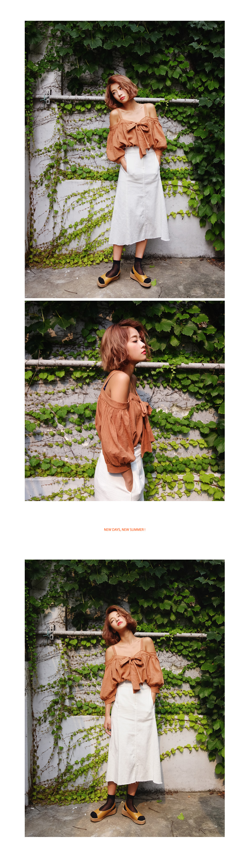 フロントタイオフショルダーリンクルブラウス・全2色 | DHOLIC | 詳細画像3