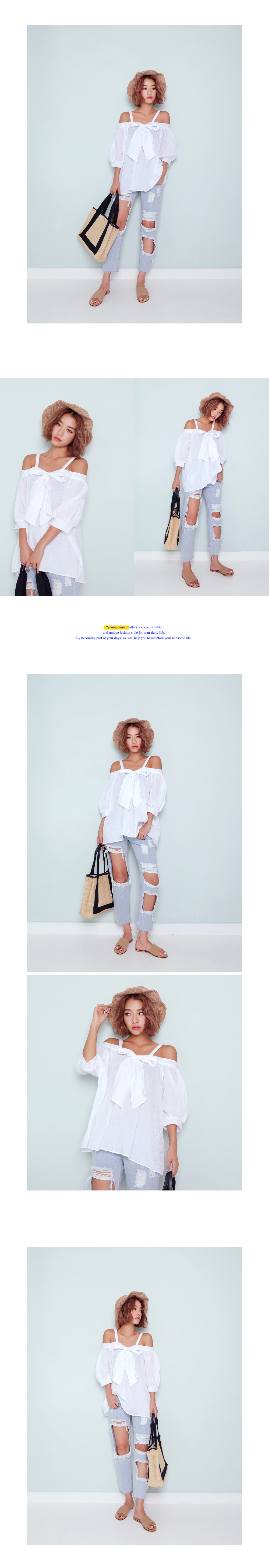 フロントタイオフショルダーリンクルブラウス・全2色 | DHOLIC | 詳細画像5