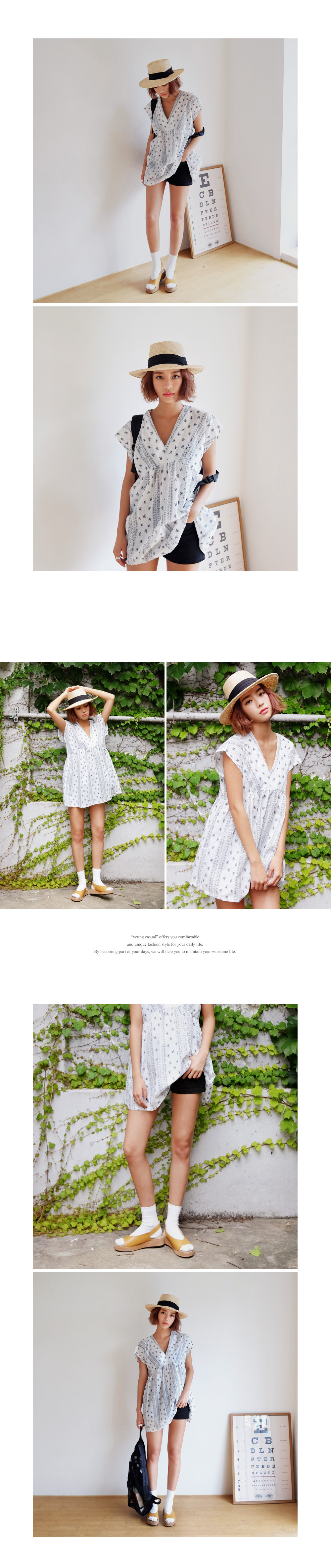 Vネックエスニックチュニックブラウス・全2色 | DHOLIC | 詳細画像3