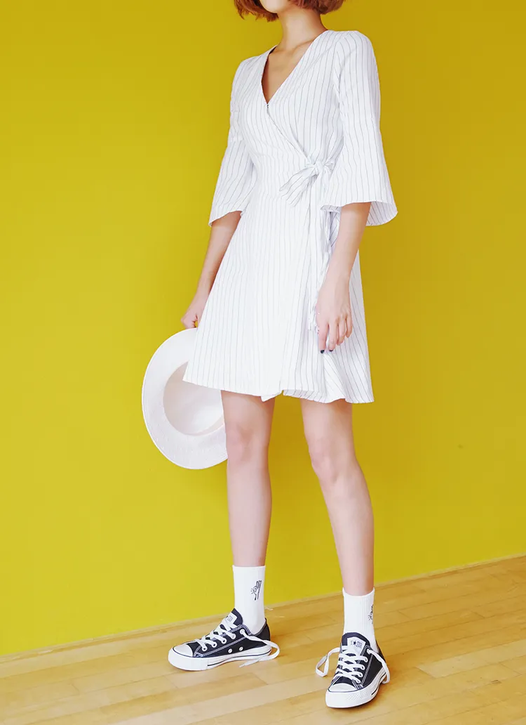 ストライプラップフレアワンピース・全2色 | DHOLIC | 詳細画像1