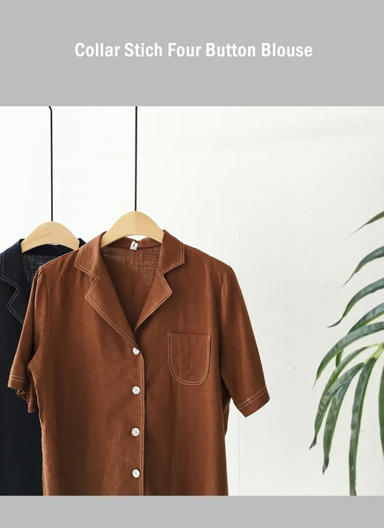 オープンカラーステッチリネンシャツ・全3色 | DHOLIC | 詳細画像1
