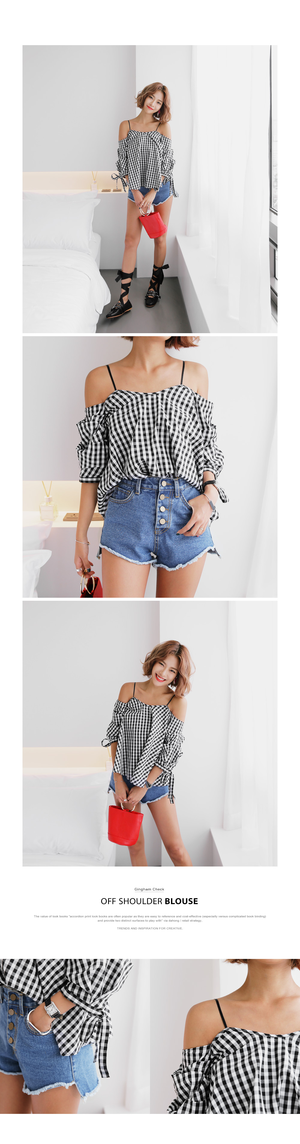 ギンガムチェックオフショルダーブラウス・全1色 | DHOLIC | 詳細画像2