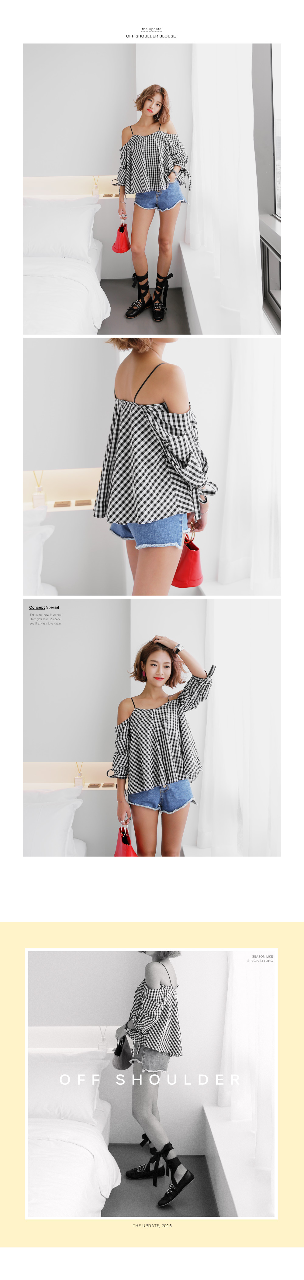 ギンガムチェックオフショルダーブラウス・全1色 | DHOLIC | 詳細画像4