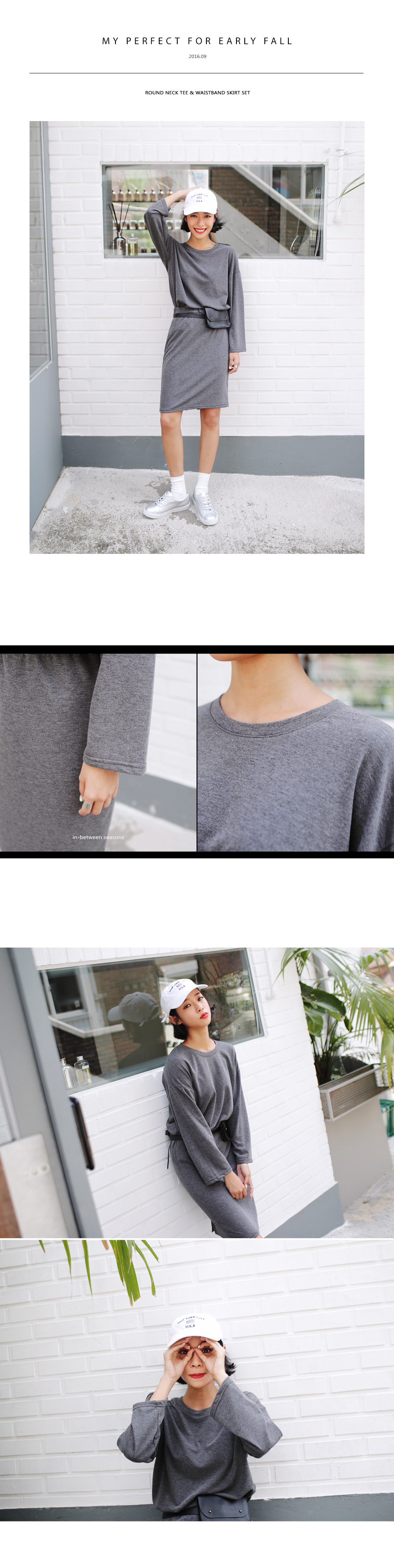ラウンドネックTシャツ&ウエストゴムタイトスカートSET・全3色 | DHOLIC | 詳細画像2