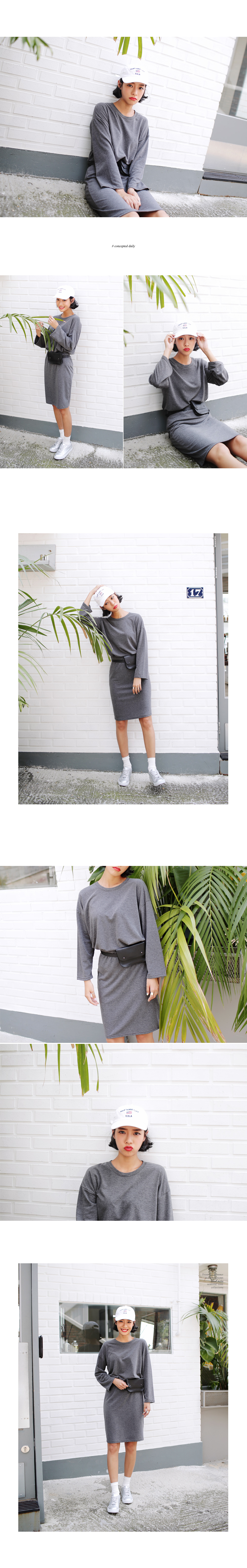 ラウンドネックTシャツ&ウエストゴムタイトスカートSET・全3色 | DHOLIC | 詳細画像4