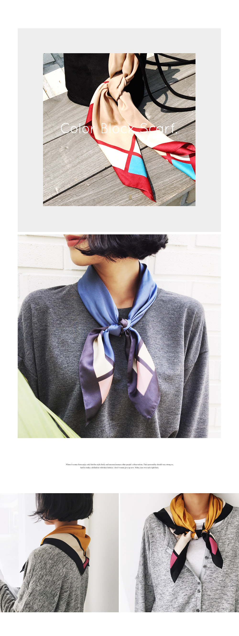 <font color=red><b>○雑誌掲載商品○</b></font>カラーブロックスクエアスカーフ・全6色 | DHOLIC | 詳細画像2