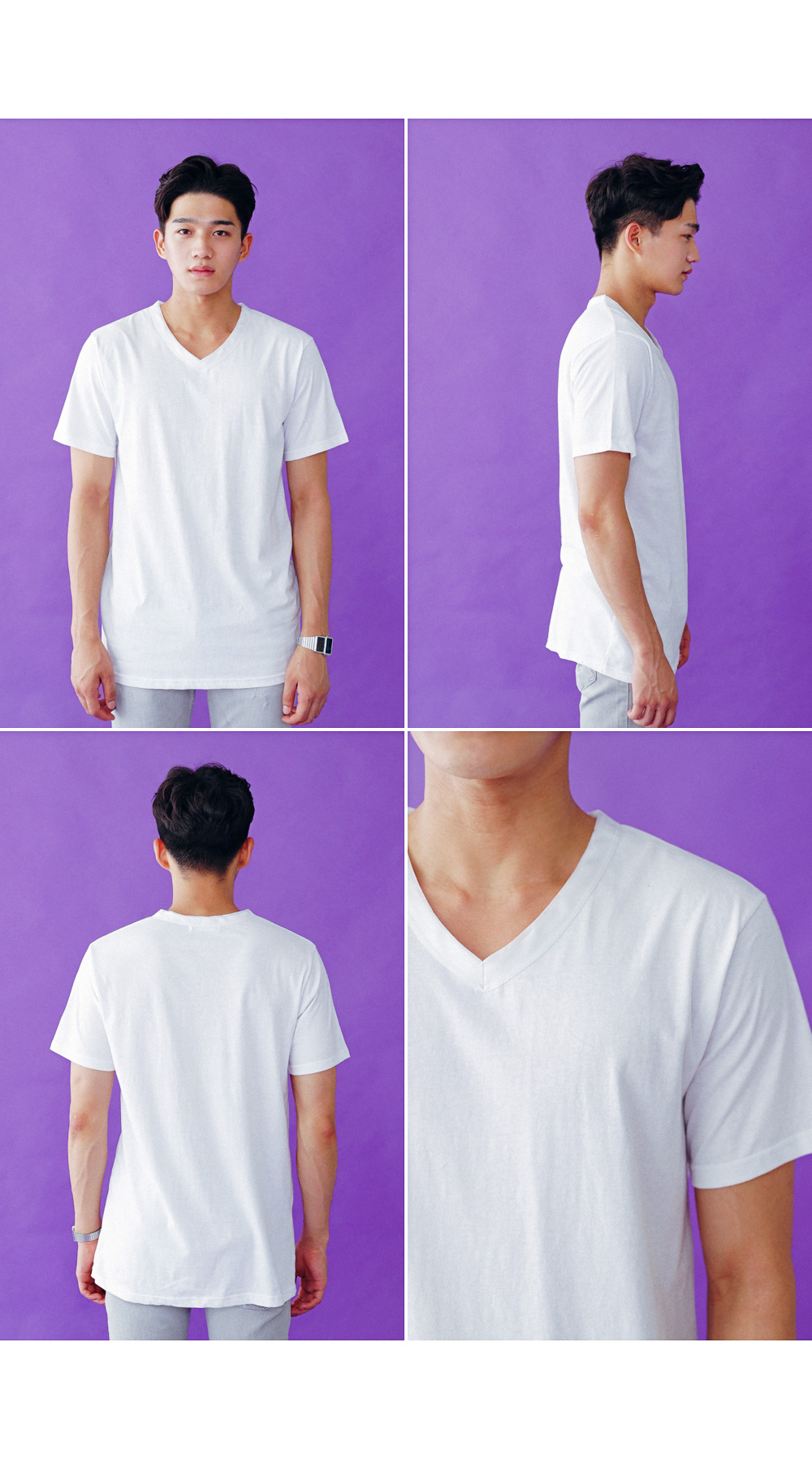 ホワイトVネックコットンTシャツ・全1色 | 詳細画像5