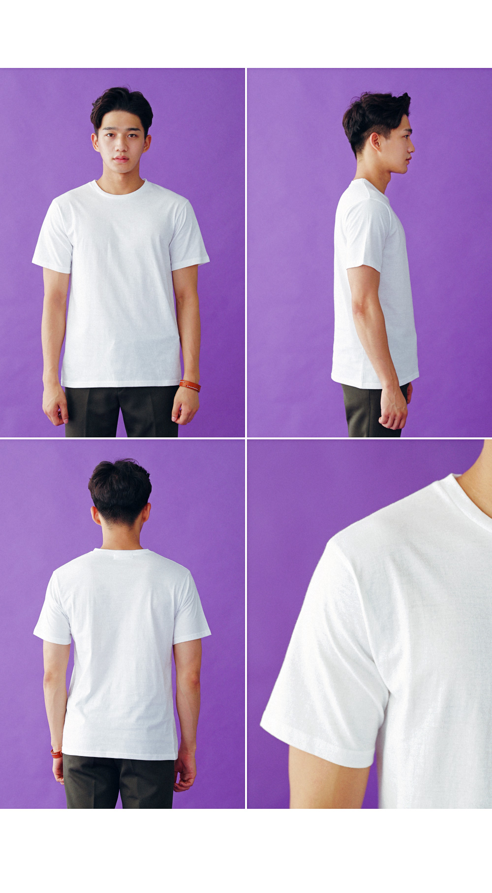 ホワイトラウンドネックコットンTシャツ・全1色 | 詳細画像5