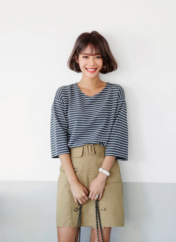<font color=red><b>○雑誌掲載商品○</b></font>7分丈スリーブボーダーTシャツ・全4色 | DHOLIC | 詳細画像1