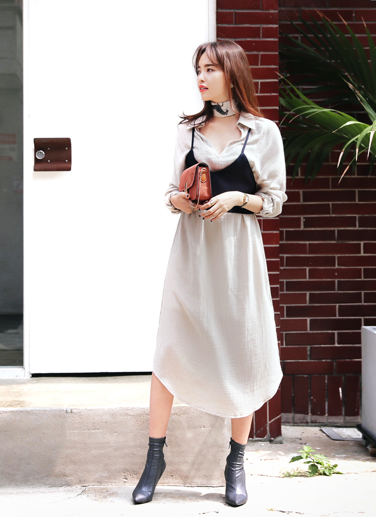 ビスチェレイヤードロングシャツ・全3色 | レディースファッション通販