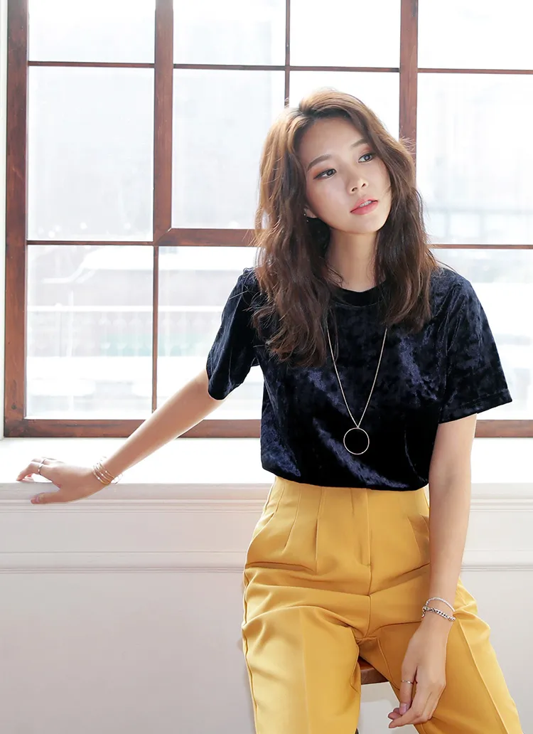 ラウンドネックベロアTシャツ･全4色 | DHOLIC | 詳細画像1