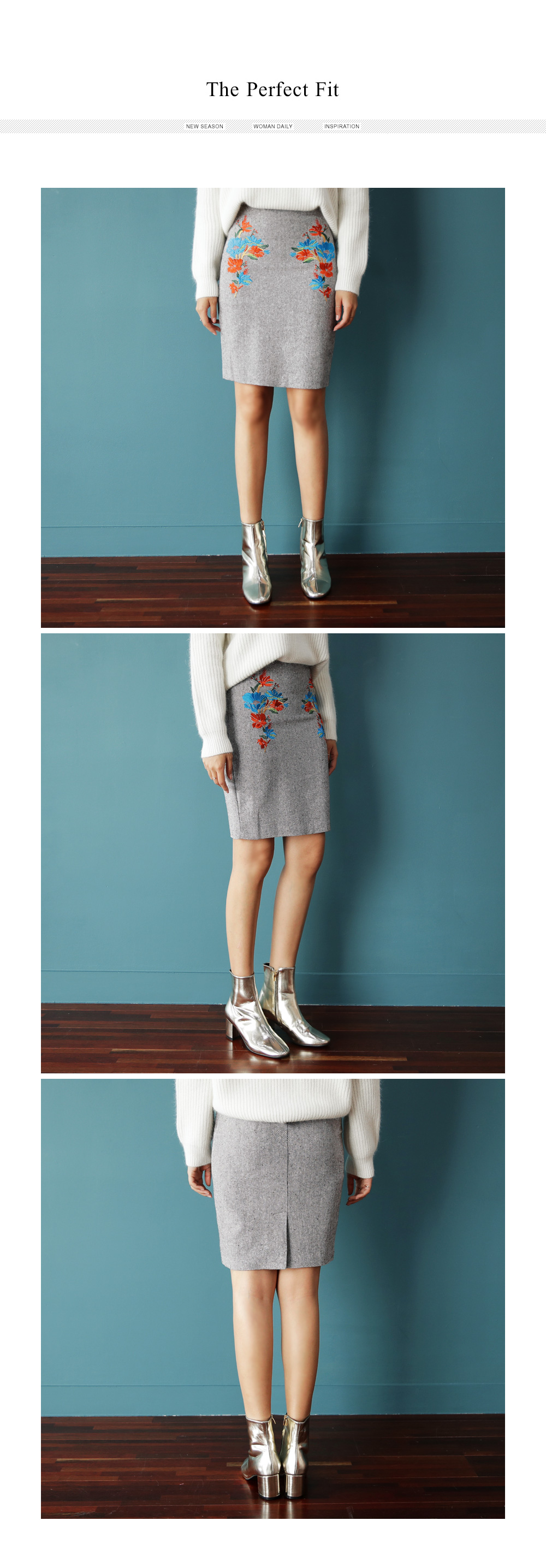 フラワー刺繍ヘリンボーンタイトスカート・全2色 | DHOLIC PLUS | 詳細画像2