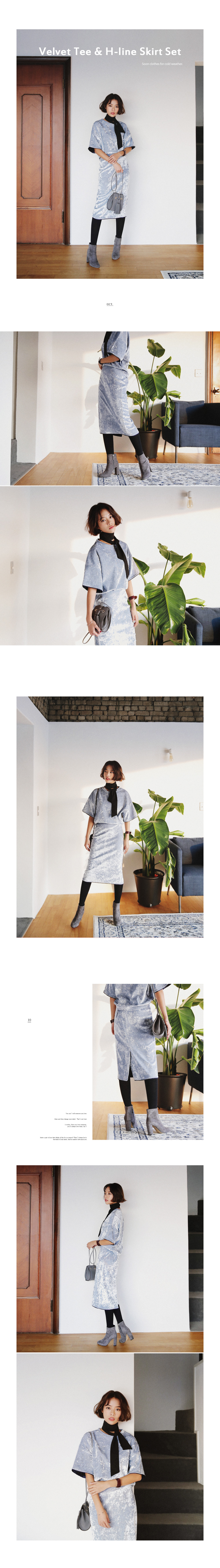 ドロップショルダーベロアTシャツ&タイトミディスカートSET・全3色 | DHOLIC | 詳細画像2