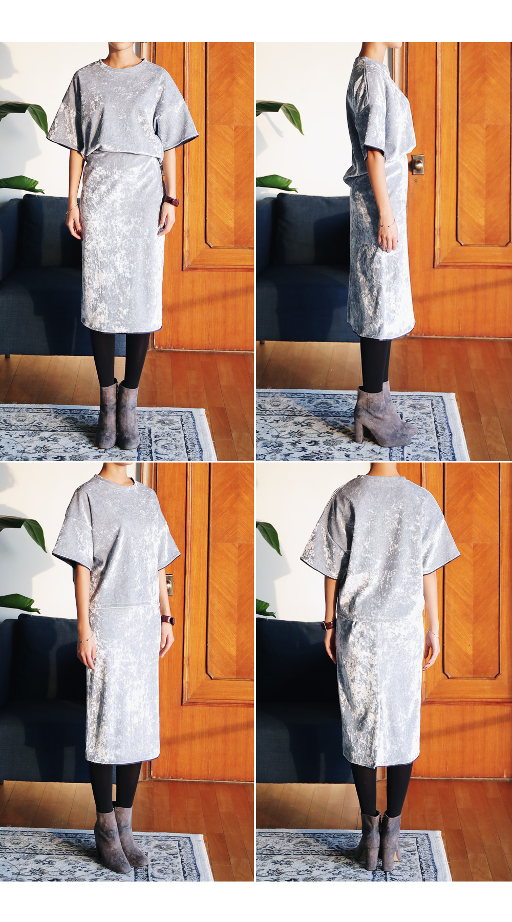 ドロップショルダーベロアTシャツ&タイトミディスカートSET・全3色 | DHOLIC | 詳細画像5