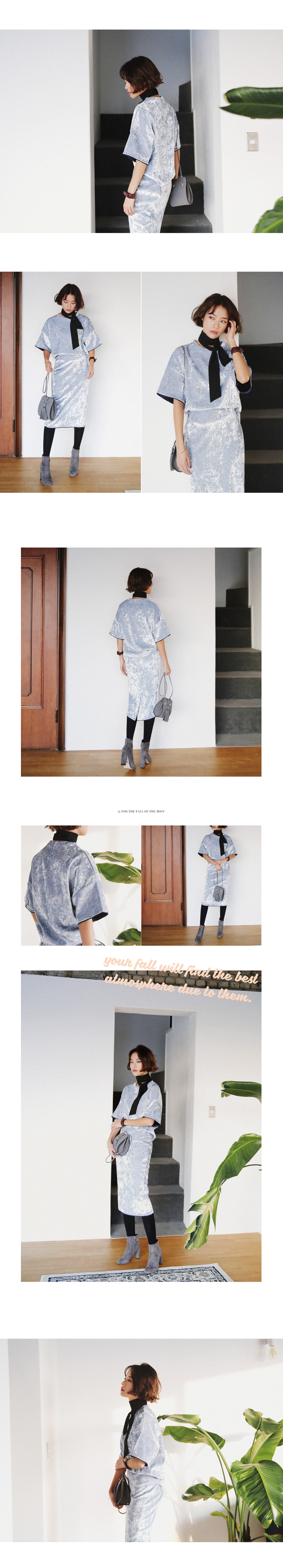 ドロップショルダーベロアTシャツ&タイトミディスカートSET・全3色 | DHOLIC | 詳細画像3