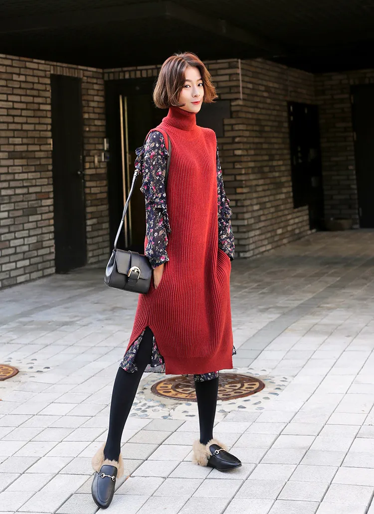 <font color=red><b><ドラマ着用商品></b></font>タートルネックスリーブレスニットワンピース･全2色 | DHOLIC | 詳細画像1