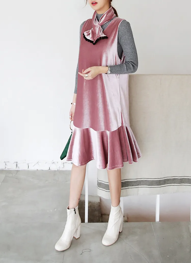 マフラーSETスリーブレスベロアワンピース・全3色 | DHOLIC | 詳細画像1