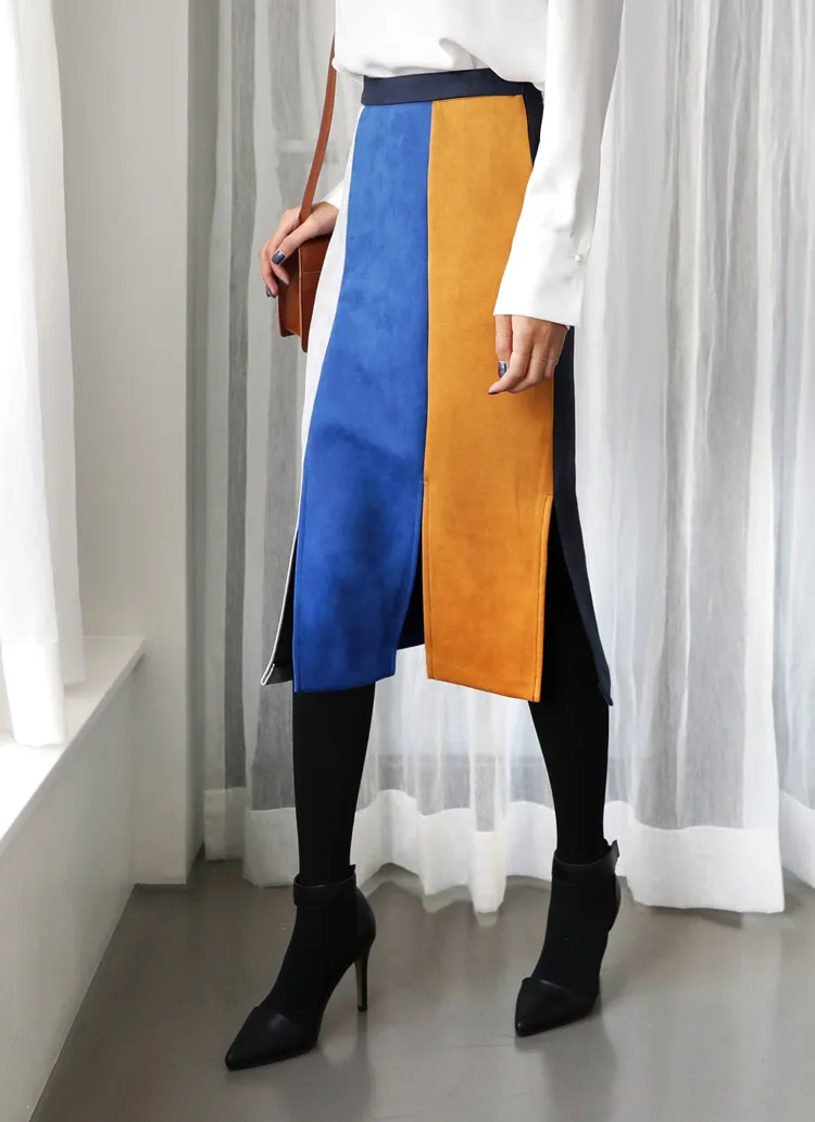 カラーブロックスリットミディスカート・全1色 | DHOLIC | 詳細画像1