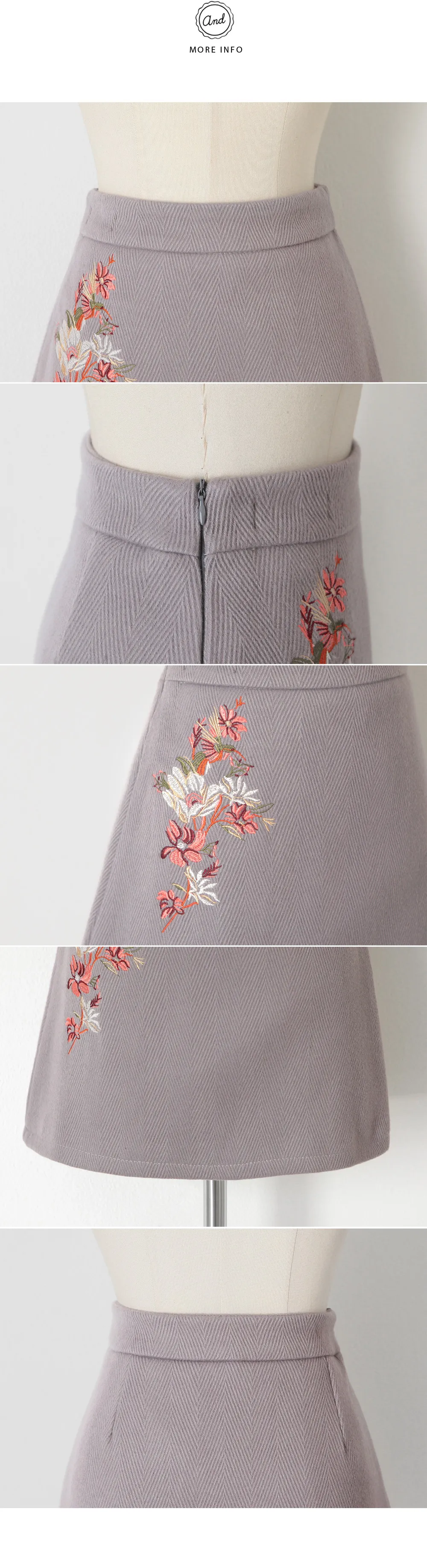 フラワー刺繍ヘリンボーンミニスカート・全3色 | DHOLIC | 詳細画像6