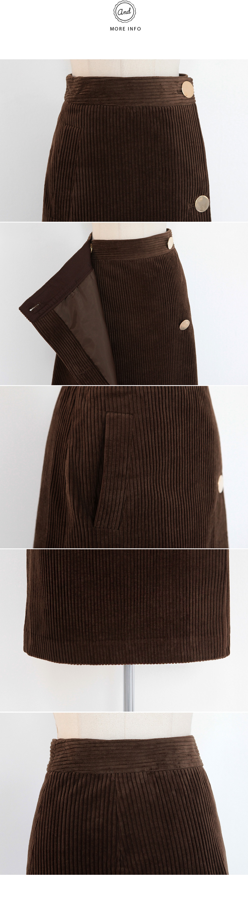 ゴールドボタンコーデュロイラップスカート・全1色 | DHOLIC | 詳細画像8
