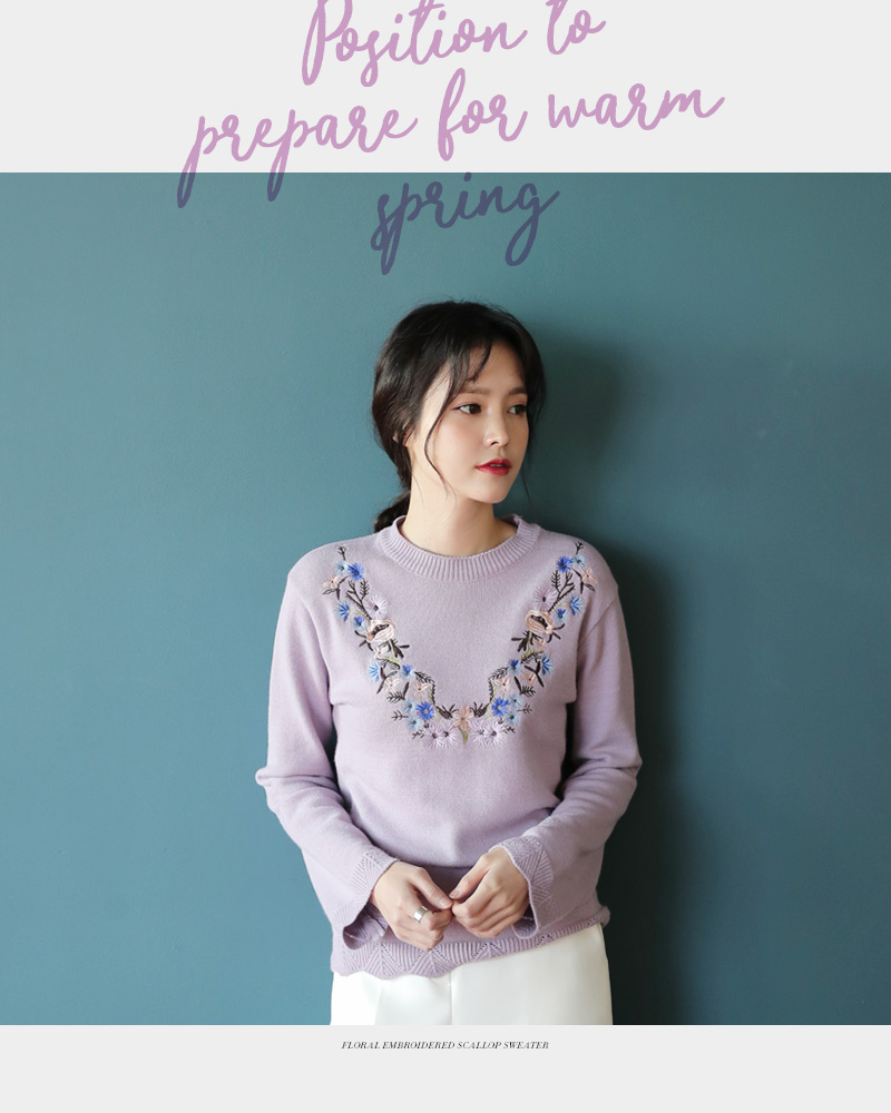 フラワー刺繍パステルカラーニットプルオーバー・全2色 | DHOLIC | 詳細画像13
