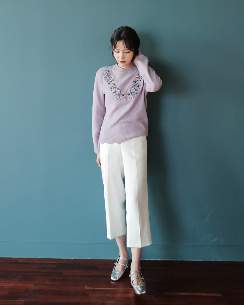 フラワー刺繍パステルカラーニットプルオーバー・全2色 | DHOLIC | 詳細画像8