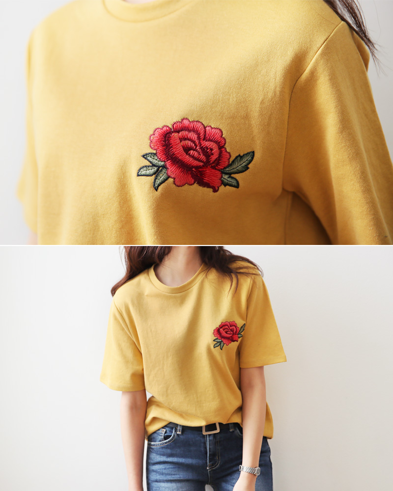 ローズ刺繍ショートスリーブTシャツ・全4色 | DHOLIC | 詳細画像6