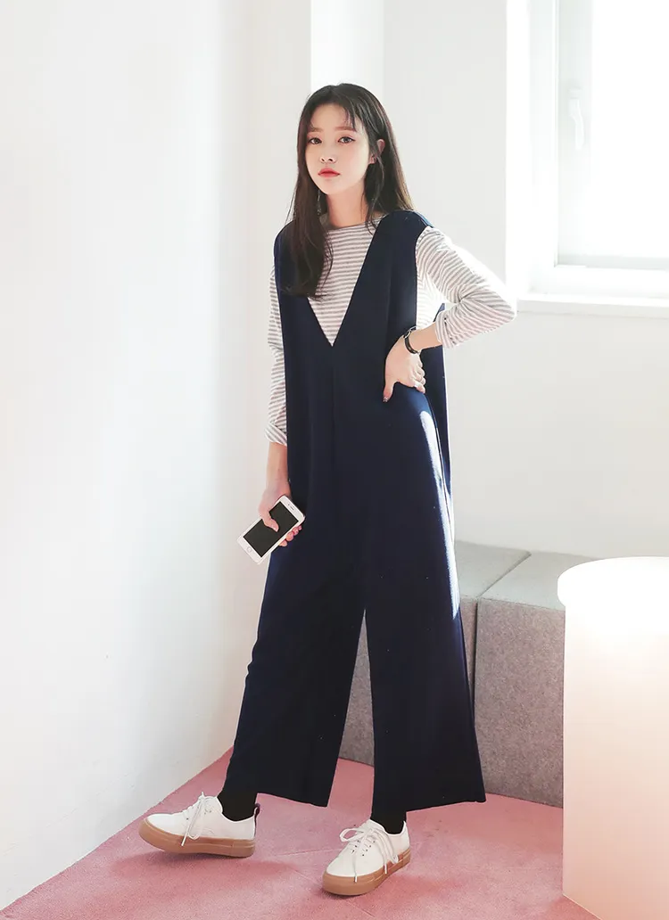 <font color=red><b><人気商品再入荷></b></font>Vネックスリーブレスオールインワン・全2色 | DHOLIC | 詳細画像1