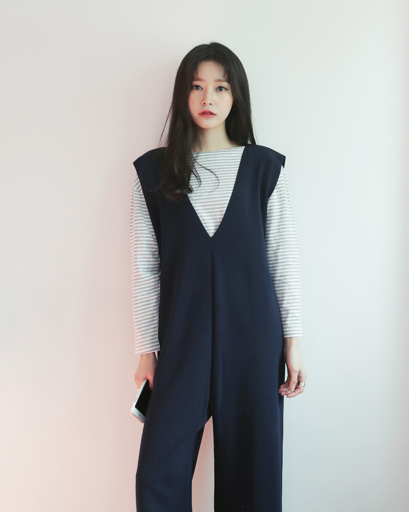 <font color=red><b><人気商品再入荷></b></font>Vネックスリーブレスオールインワン・全2色 | DHOLIC | 詳細画像3