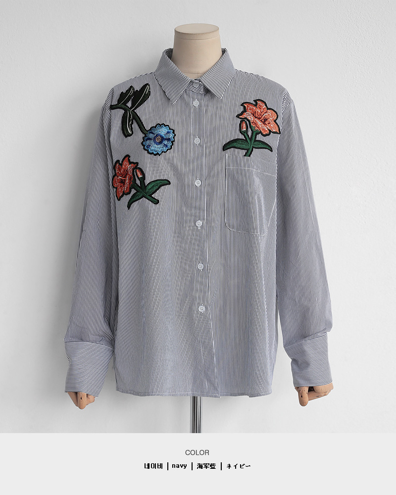 フラワー刺繍ストライプコットンシャツ・全2色 | DHOLIC PLUS | 詳細画像19