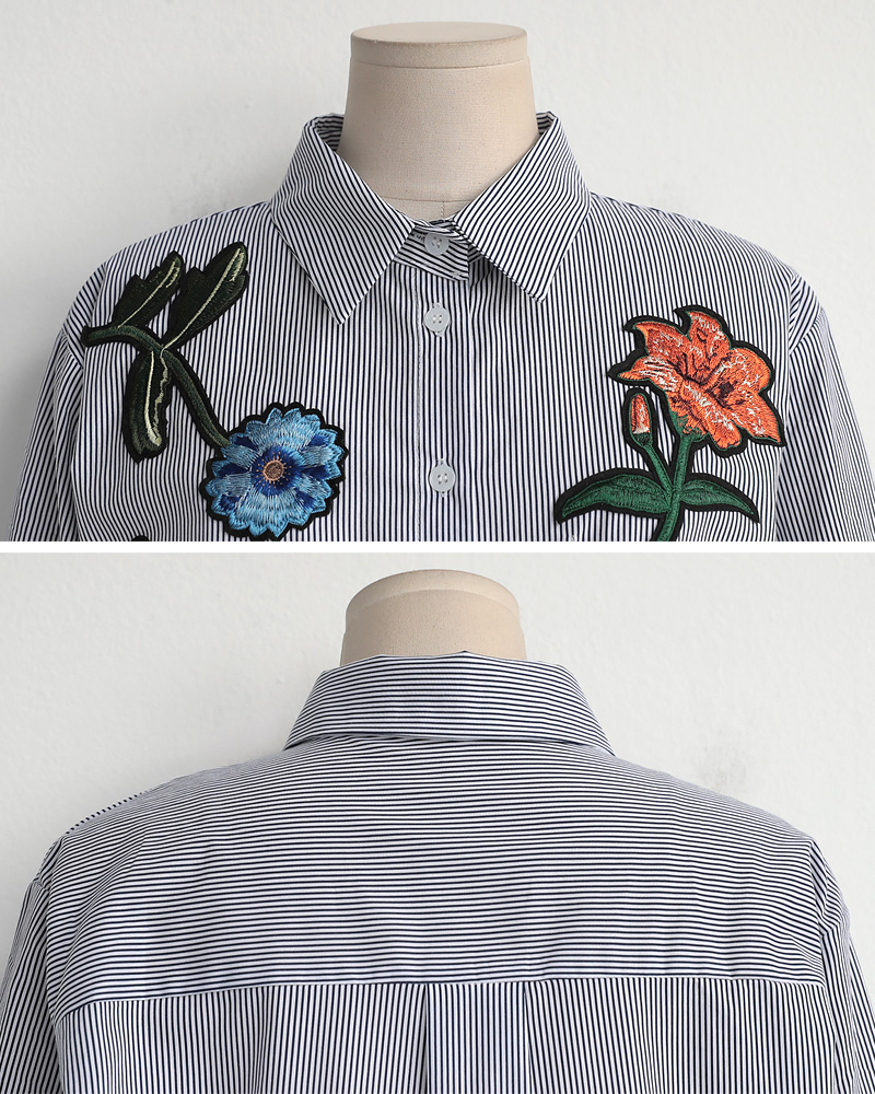 フラワー刺繍ストライプコットンシャツ・全2色 | DHOLIC PLUS | 詳細画像21