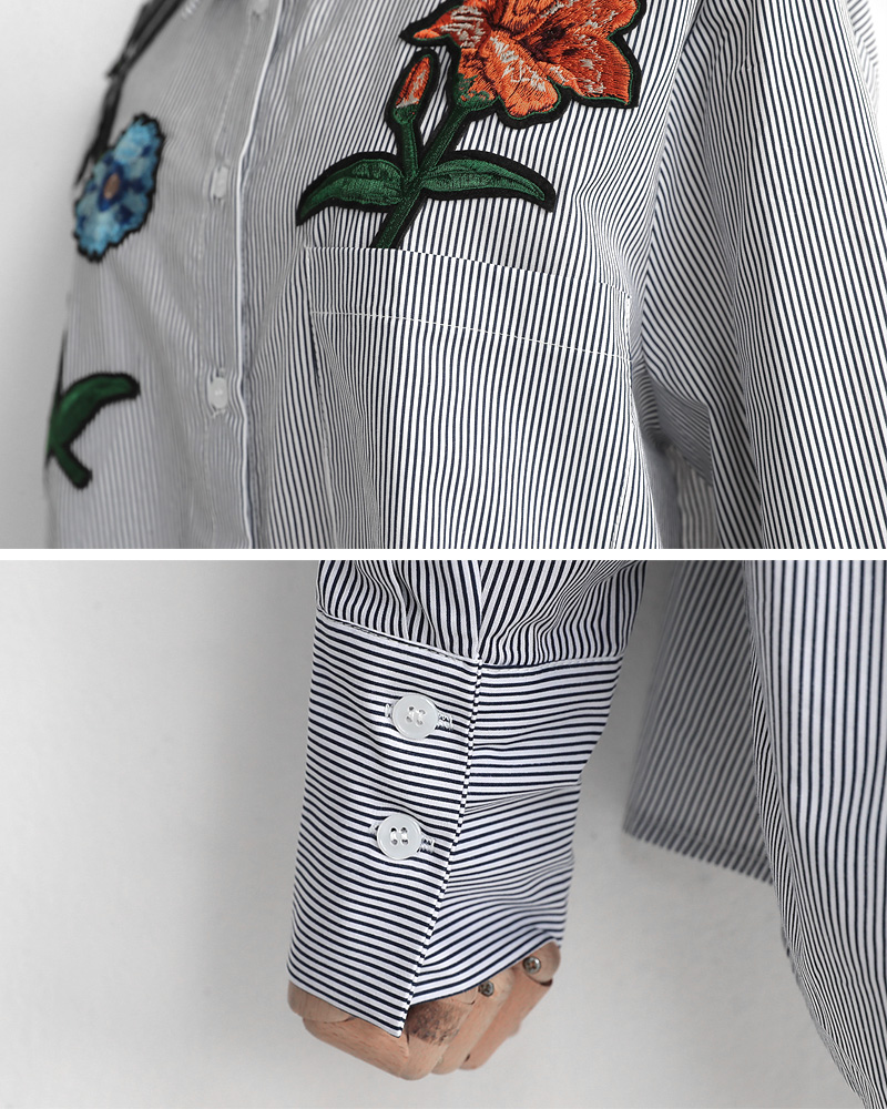 フラワー刺繍ストライプコットンシャツ・全2色 | DHOLIC PLUS | 詳細画像22