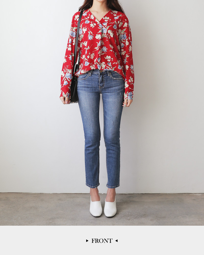 <font color=red><b><人気商品再入荷> </b></font>フラワーパターンVネックブラウス・全3色 | DHOLIC | 詳細画像21