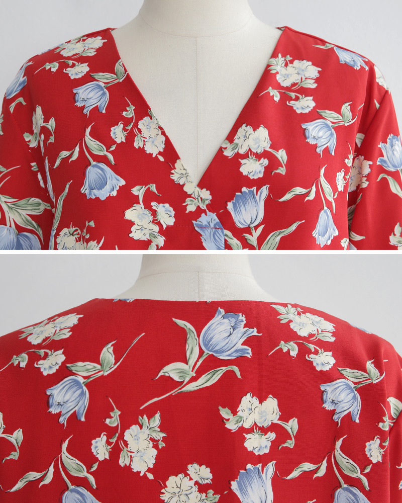 <font color=red><b><人気商品再入荷> </b></font>フラワーパターンVネックブラウス・全3色 | DHOLIC | 詳細画像28