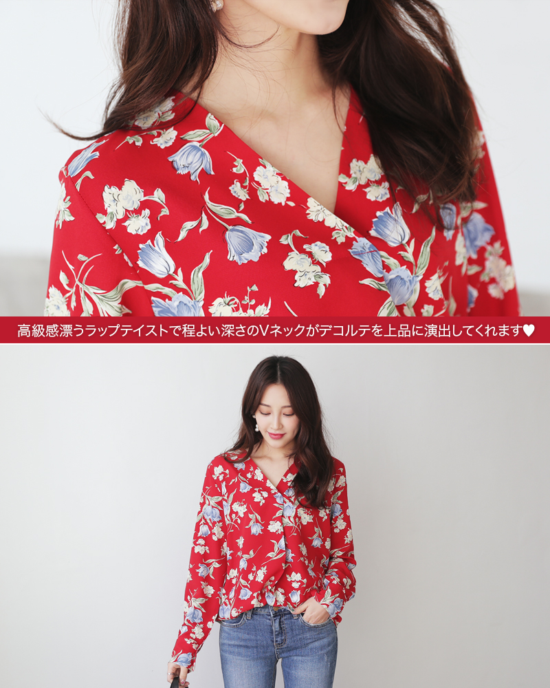 <font color=red><b><人気商品再入荷> </b></font>フラワーパターンVネックブラウス・全3色 | DHOLIC | 詳細画像10