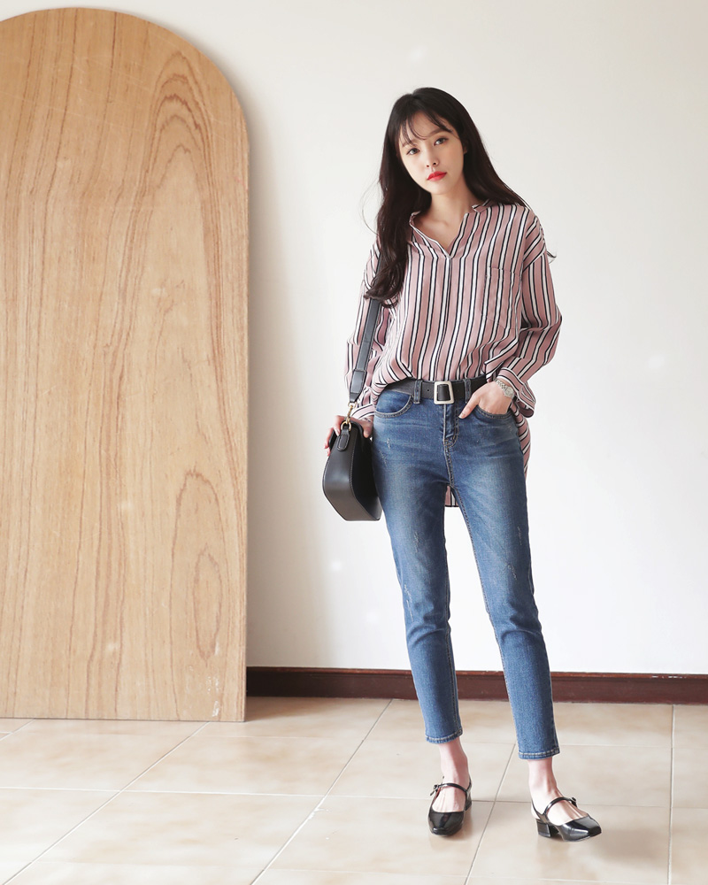 <font color=red><b>○雑誌掲載商品○</b></font>ワイドスリーブVネックストライプブラウス・全3色 | DHOLIC | 詳細画像4