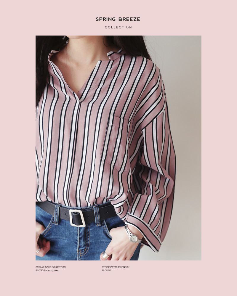 <font color=red><b>○雑誌掲載商品○</b></font>ワイドスリーブVネックストライプブラウス・全3色 | DHOLIC | 詳細画像6