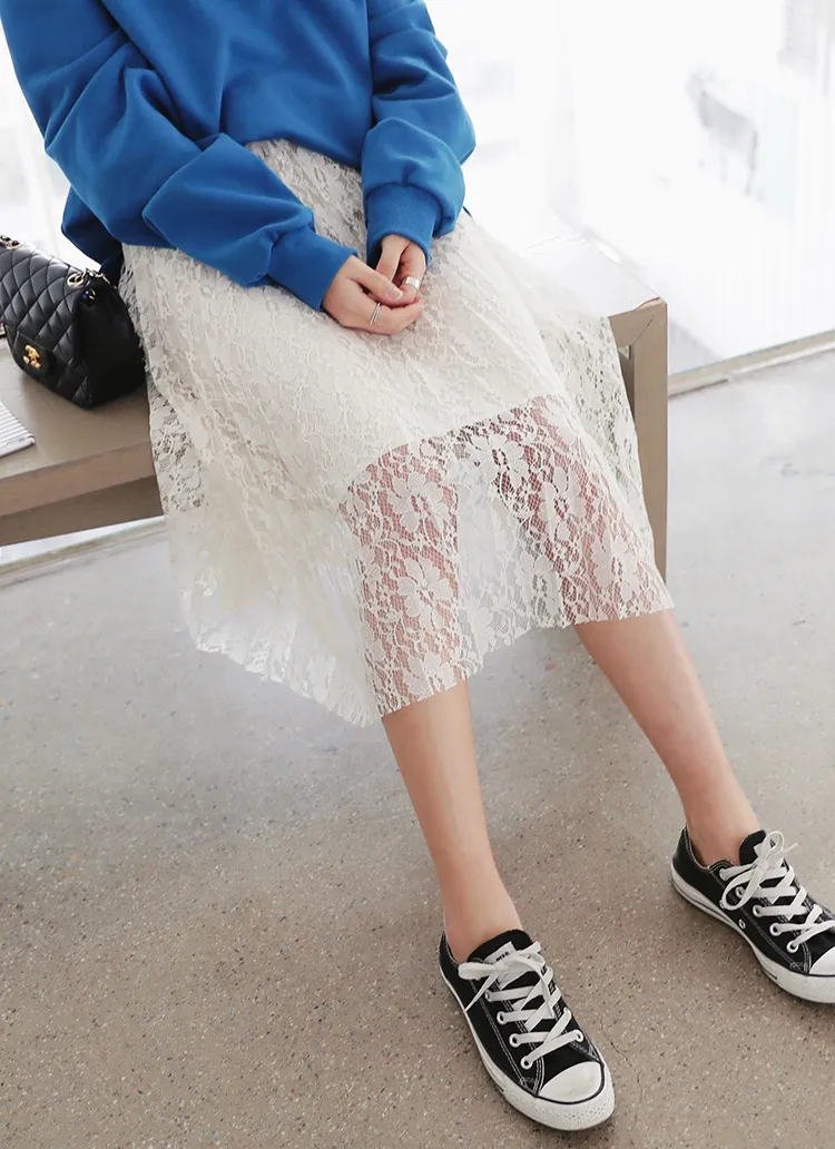 <font color=red><b>○雑誌掲載商品○</b></font>フローラルレースプリーツミモレスカート・全2色 | DHOLIC | 詳細画像1