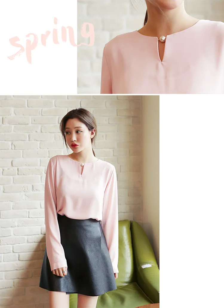 <font color=red><b><人気商品再入荷></b></font>ネックスリットパールポイントブラウス・全3色 | DHOLIC | 詳細画像1