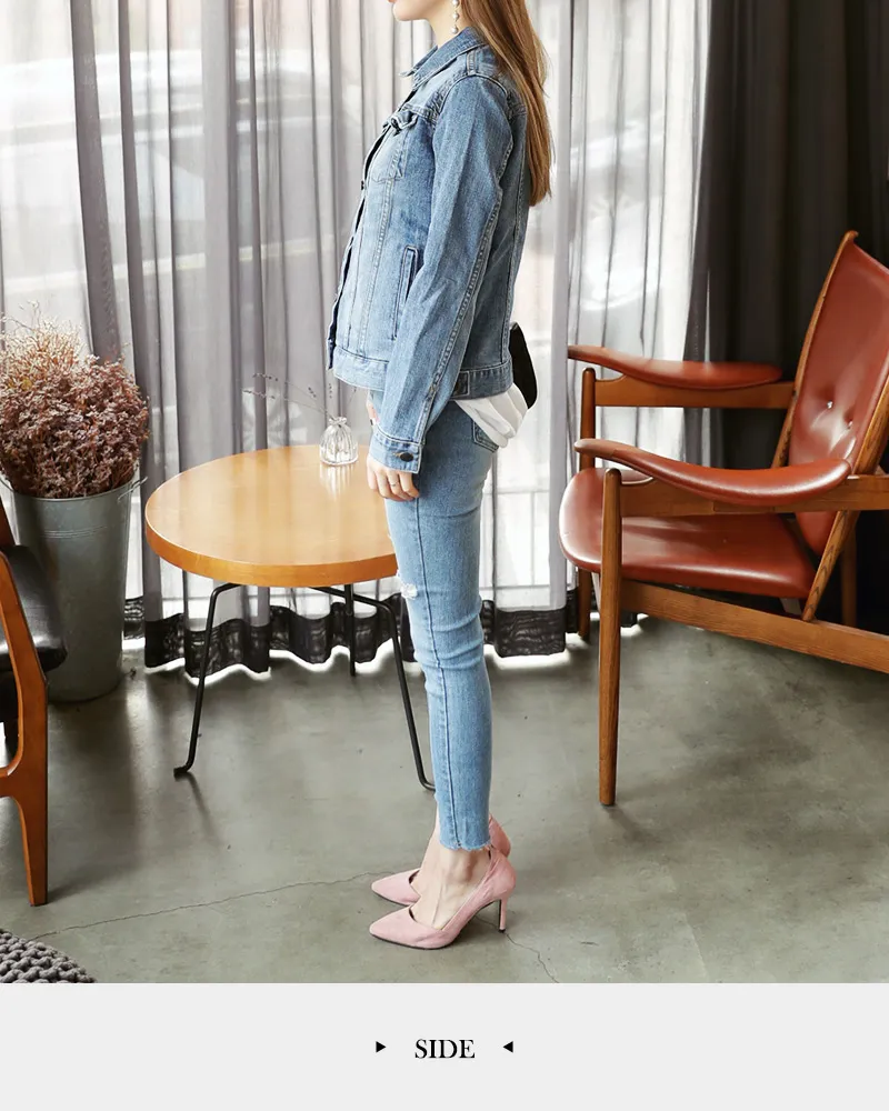 カットポイントフレイドヘムウォッシュドデニムスキニーパンツ・全2色  