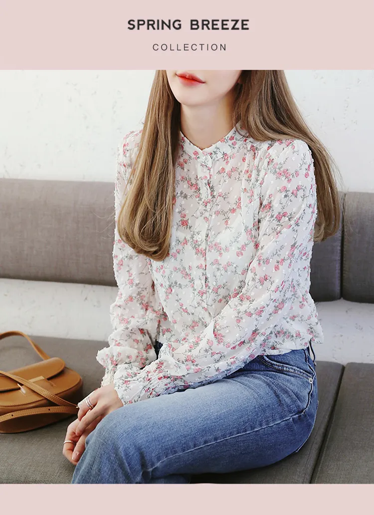 バンドカラーエンボスドットフローラルブラウス・全2色 | DHOLIC | 詳細画像1