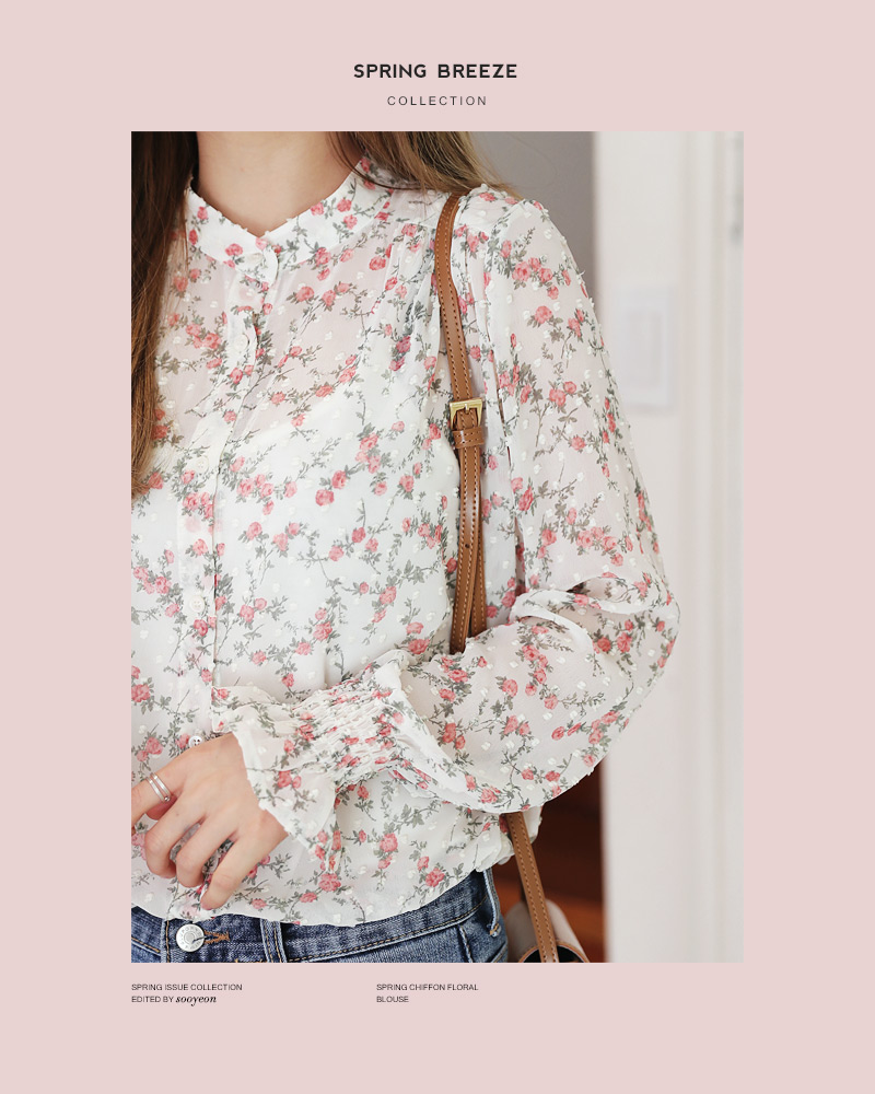 バンドカラーエンボスドットフローラルブラウス・全2色 | DHOLIC | 詳細画像2