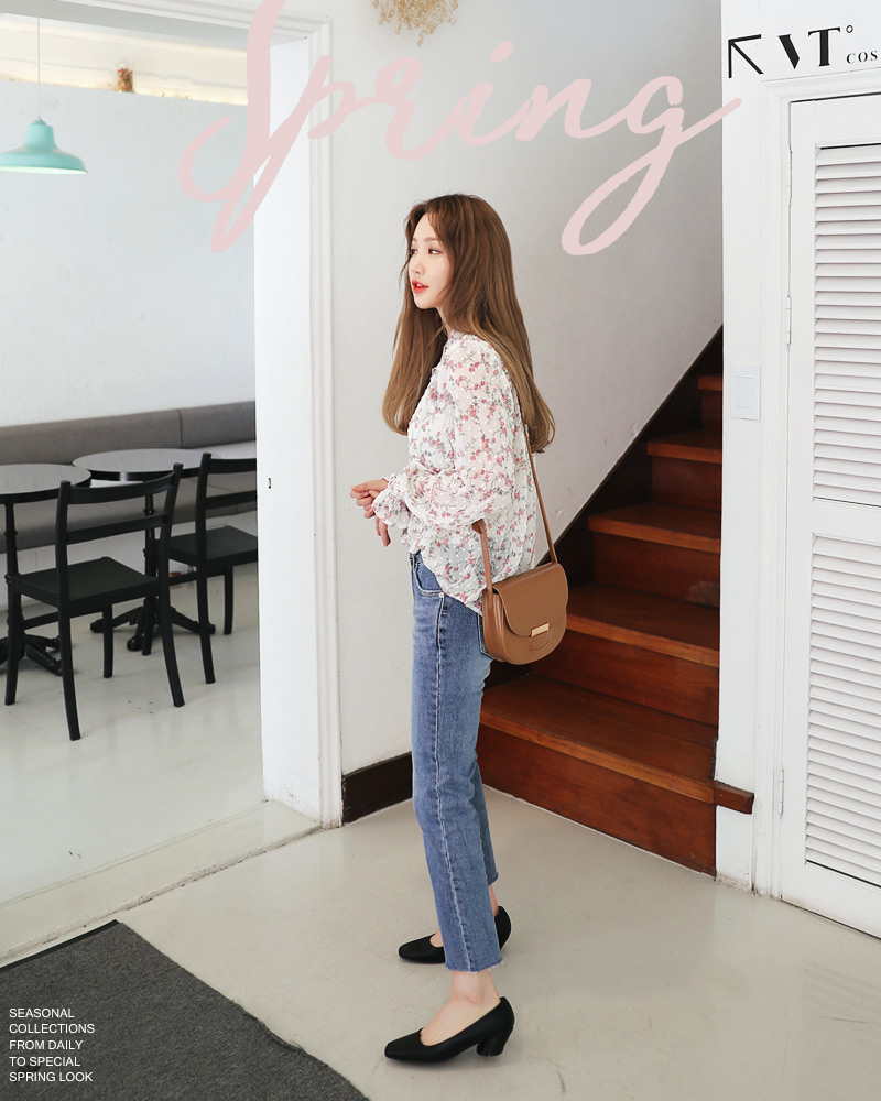 バンドカラーエンボスドットフローラルブラウス・全2色 | DHOLIC | 詳細画像7