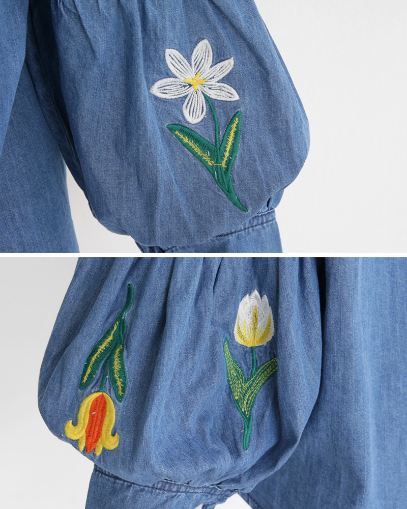花柄刺繍パフスリーブデニムシャツ・全2色 | DHOLIC | 詳細画像24