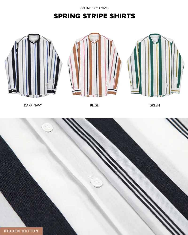 マルチストライプパターンバンドカラーシャツ・全3色 | 詳細画像2