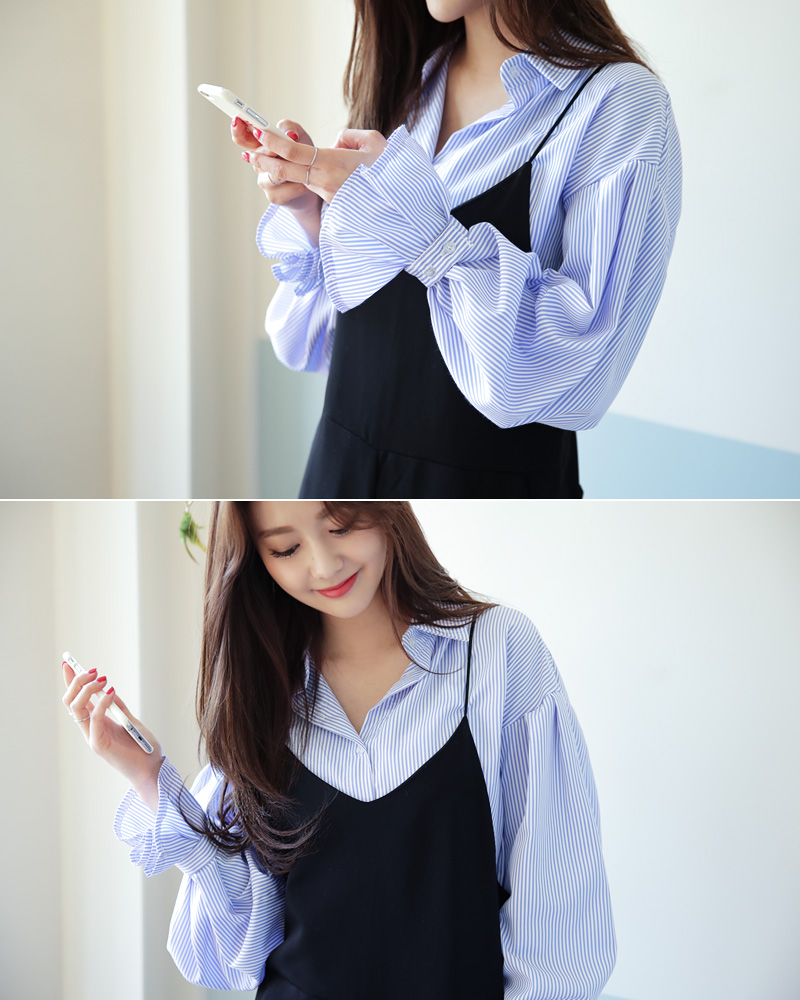 <font color=red><b><人気商品再入荷> </b></font>スリーブストラップストライプブラウス・全2色 | DHOLIC | 詳細画像17
