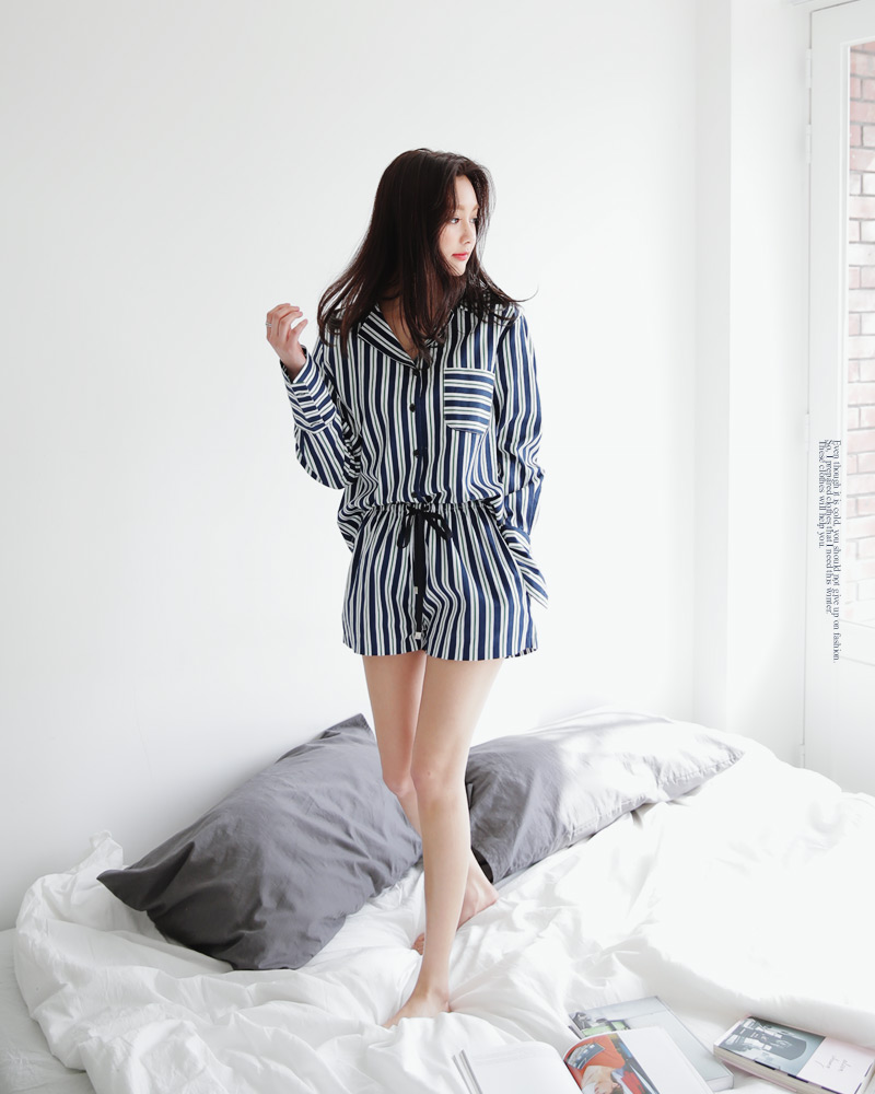 ストライプオープンカラーパジャマブラウス・全2色 | DHOLIC | 詳細画像5