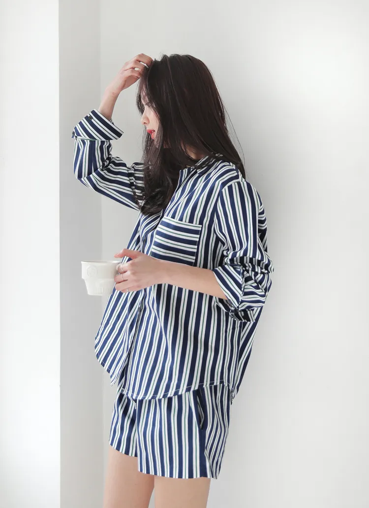 ストライプオープンカラーパジャマブラウス・全2色 | DHOLIC | 詳細画像1